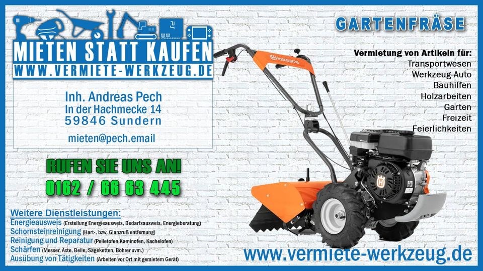 Gartenfräse Bodenfräse Husqvarna Ackerfräse mieten