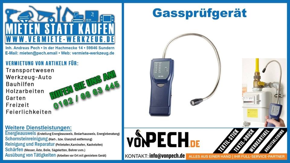 Gasspürgerät Prüfgerät Gashausschau mieten in Sundern (Sauerland)