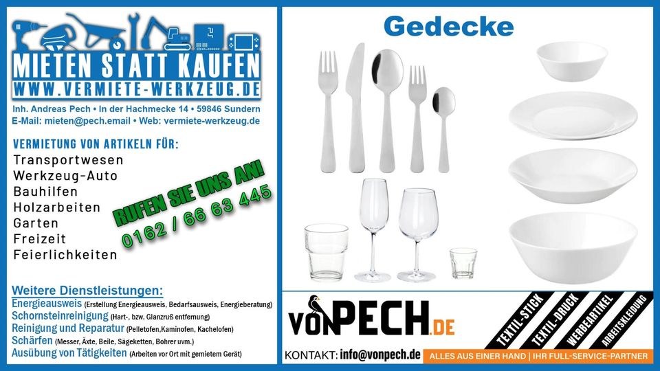 Gedecke Gläser Teller Besteck Wein Sektgläser mieten
