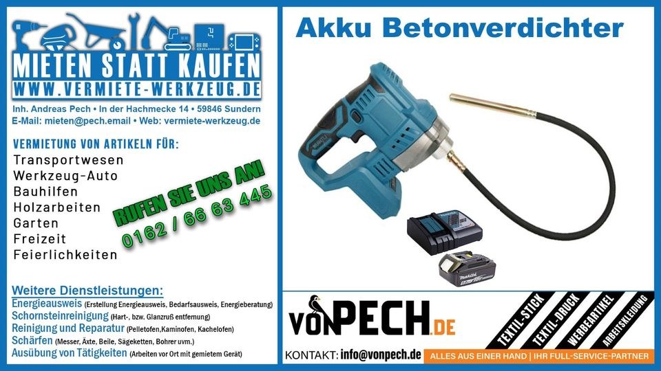 Akku Betonverdichter Betonrüttler Rüttelflasche mieten