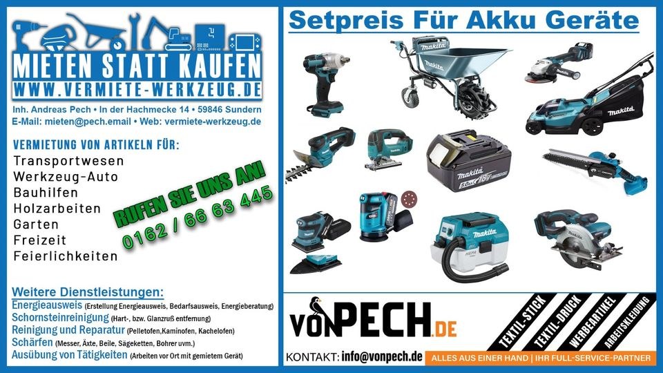 Makita Akku SETPREIS f alle Geräte mieten in Sundern (Sauerland)