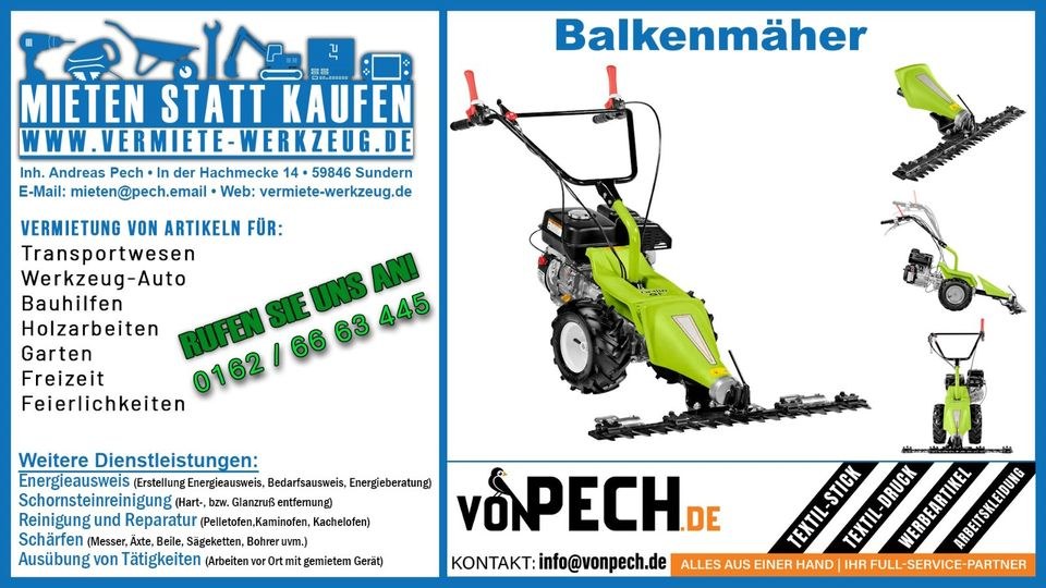 Motorbalkenmäher Hochgrasmäher Rasenmäher mieten