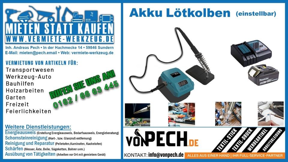 Akku Lötkolben trabgbar einstellbare Temperatur mieten