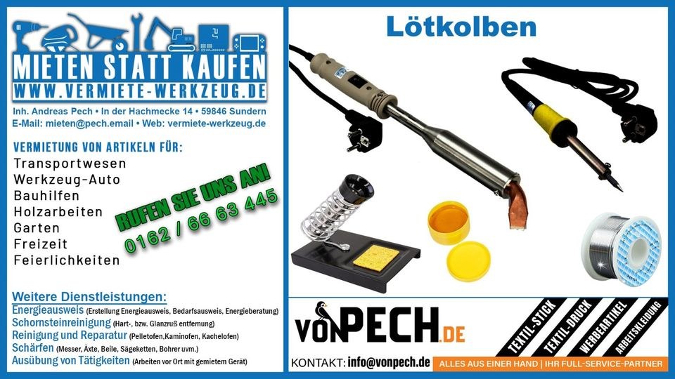 Lötkolben Elektrotechnik Wasserleitungen mieten in Sundern (Sauerland)