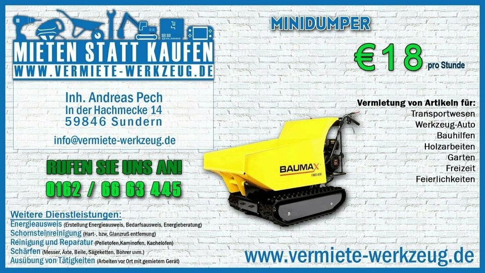 Minidumper Kettendumper Raupendumper mieten in Sundern (Sauerland)