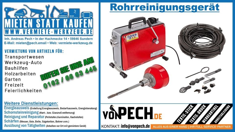 Rohrreinigungsgerät Reinigungsmaschine mieten in Sundern (Sauerland)