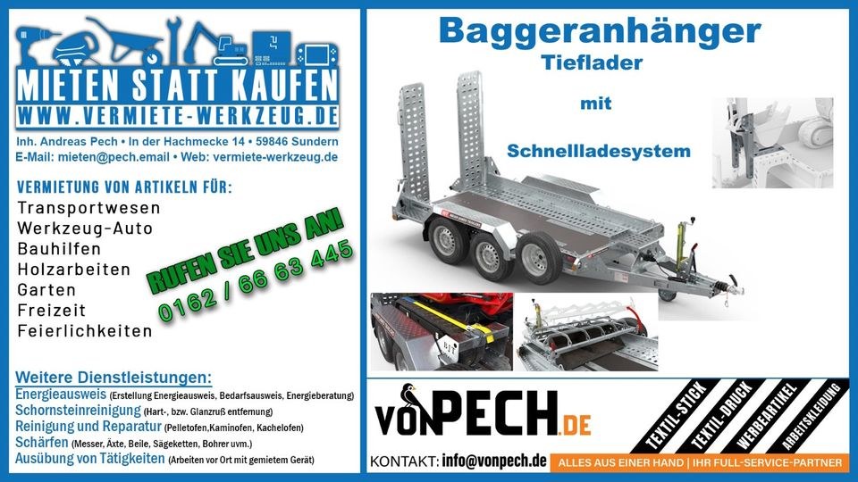 Bagger Anhänger 2,7t Digger Tieflader Trailer mieten