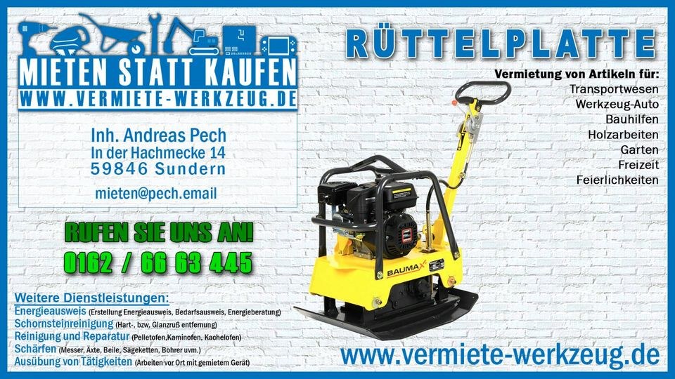 Rüttelplatte Verdichter Flächenrüttler mieten in Sundern (Sauerland)