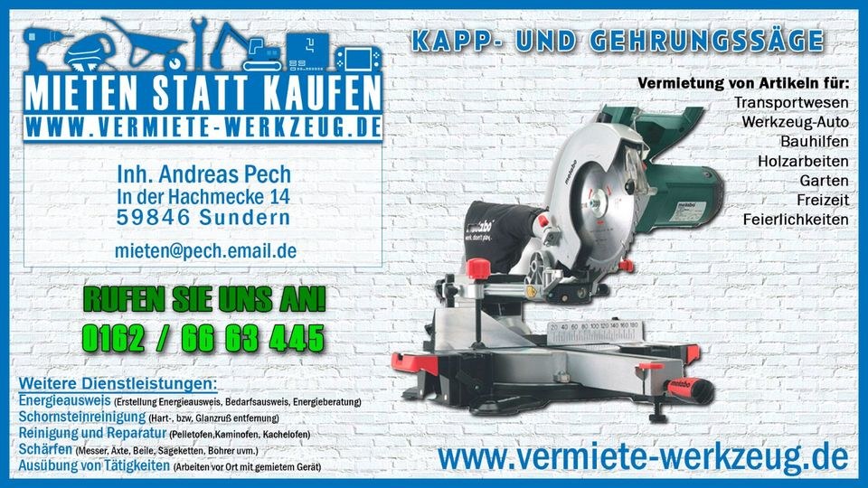 Kappsäge Gehrungssäge Säge Winkel Nut Feder mieten
