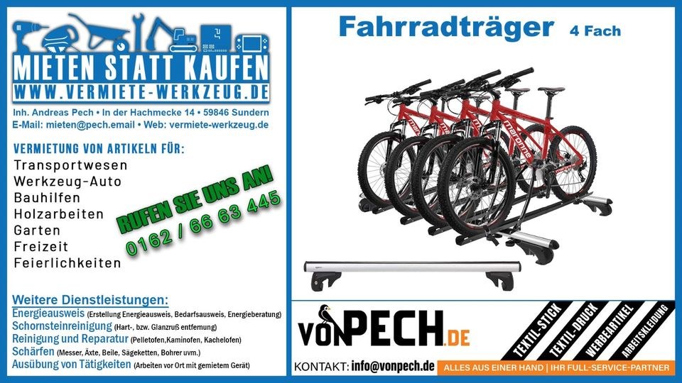 Fahrradträger Fahrräder Auto 4 Fach Dachreling mieten