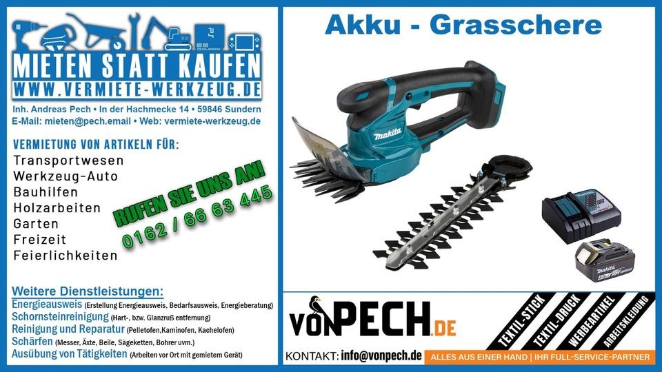 Akku Grasschere Rasentrimmer Heckenschere Makita mieten
