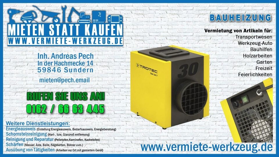 Bauheizer 3,3 kW Heizlüfter Lufterhitzer mieten in Sundern (Sauerland)