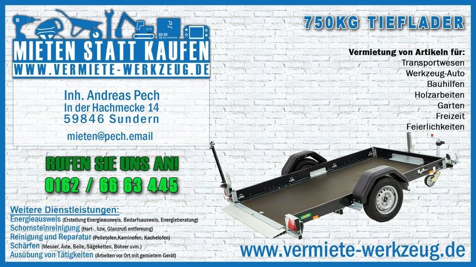 750 kg Anhänger Plane o Motorradanhänger mieten in Sundern (Sauerland) – 2
