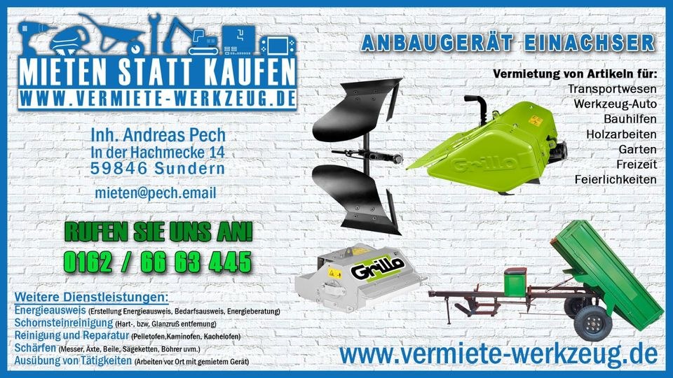 Gartenfräse Mulcher Wendepflug Anbaugerät f mieten