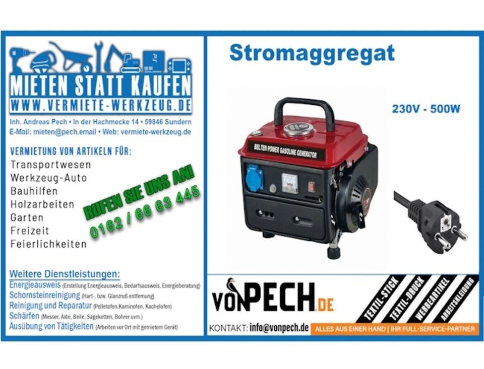 Stromaggregat Stromerzeuger Benzin Wechselstrom mieten