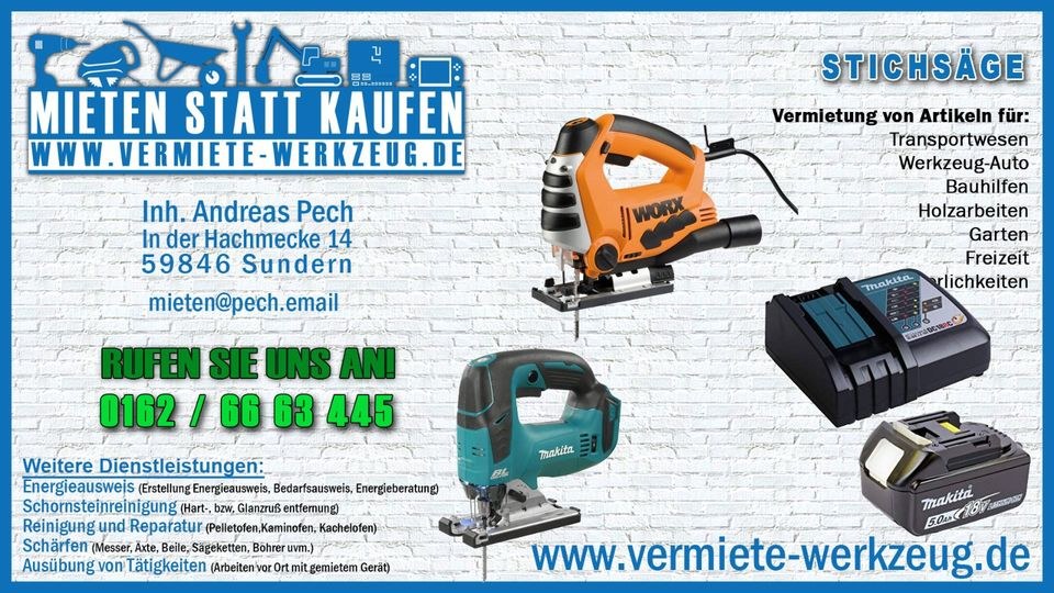 Stichsäge 230V o Akku Makita Worx Sälbelsäge mieten