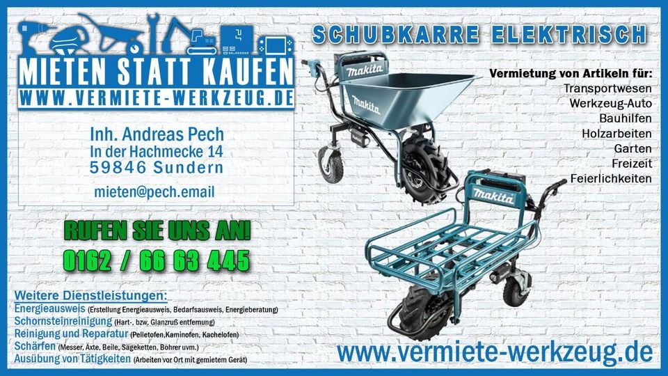 Makita Akku Schubkarre Dumper elektrisch Steine mieten
