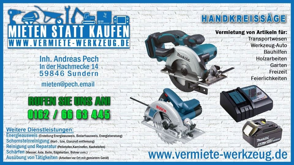 Handkreissäge 230V o Akku Makita Tauchsäge mieten