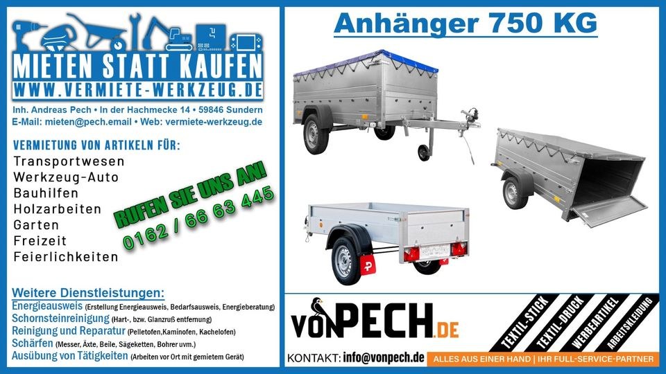 750kg Anhänger Plane Bordwänderhöhung mieten in Sundern (Sauerland) – 3