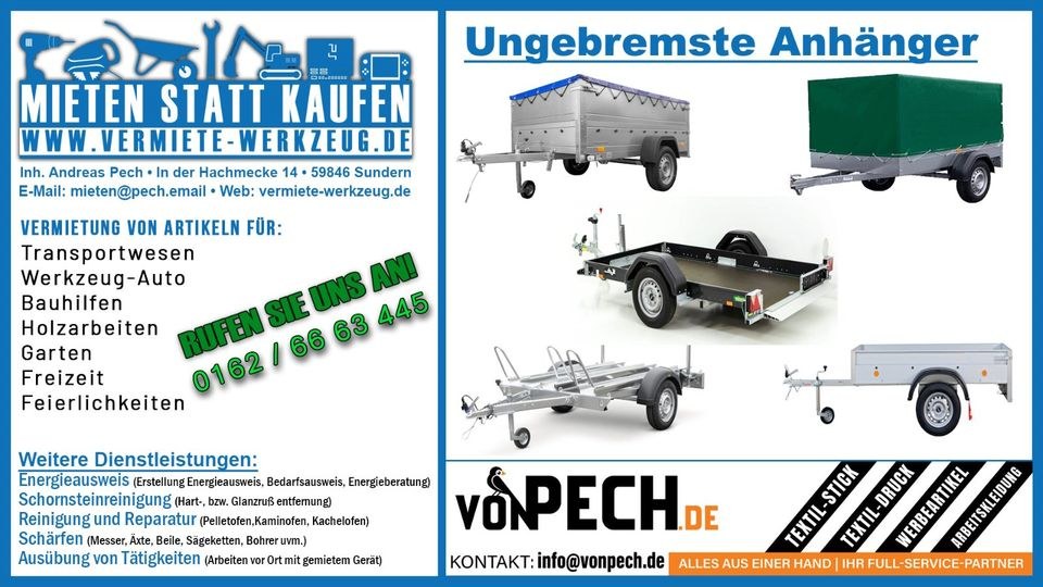 750kg Anhänger Plane Bordwänderhöhung mieten in Sundern (Sauerland) – 2