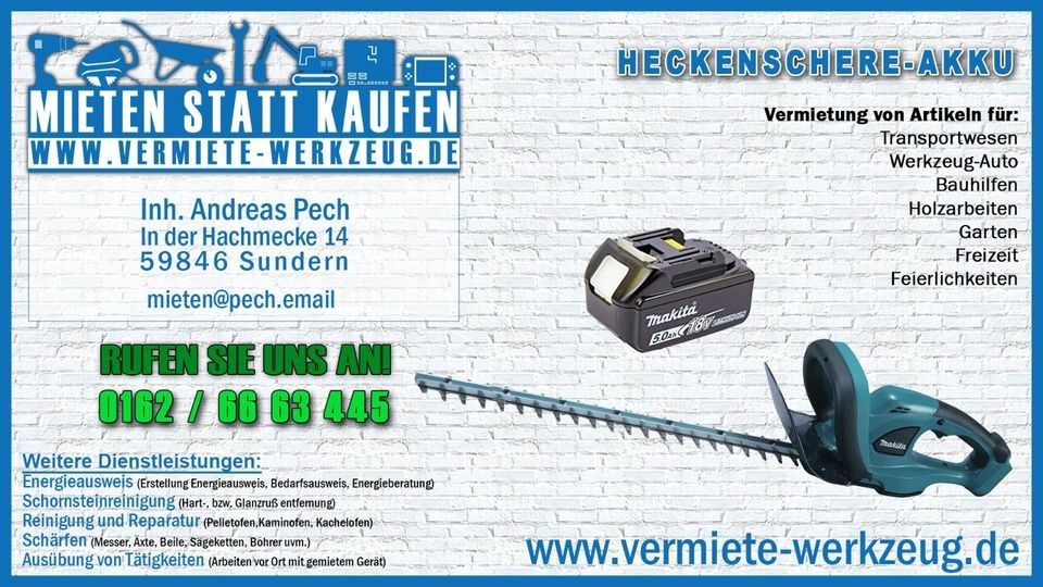 Heckenschere Akku Makita Buschwerk schneiden mieten