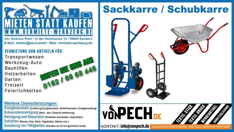 Sackkarre Treppenkarre 200 kg Schubkarre Rodel mieten