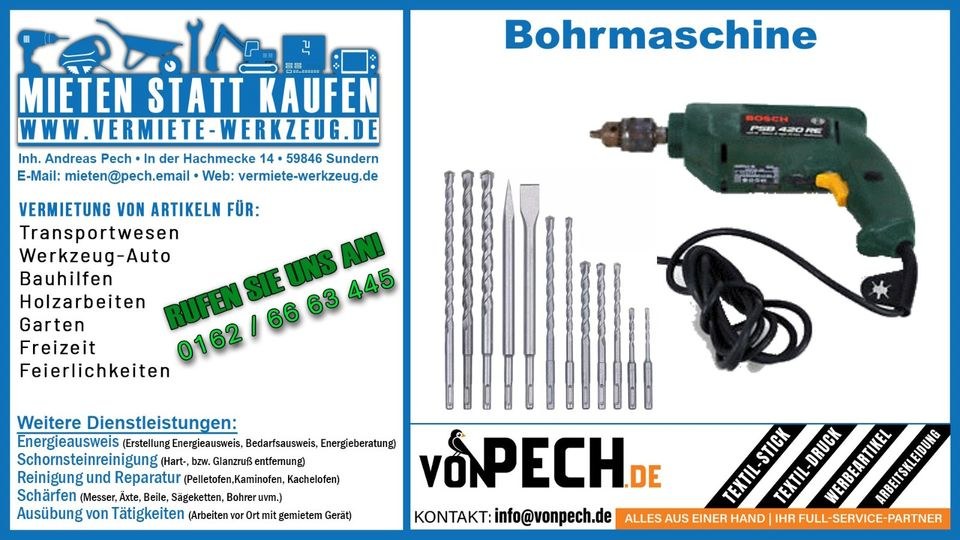Bohrmaschine Bosch Bohrer Löcher Holz mieten in Sundern (Sauerland)