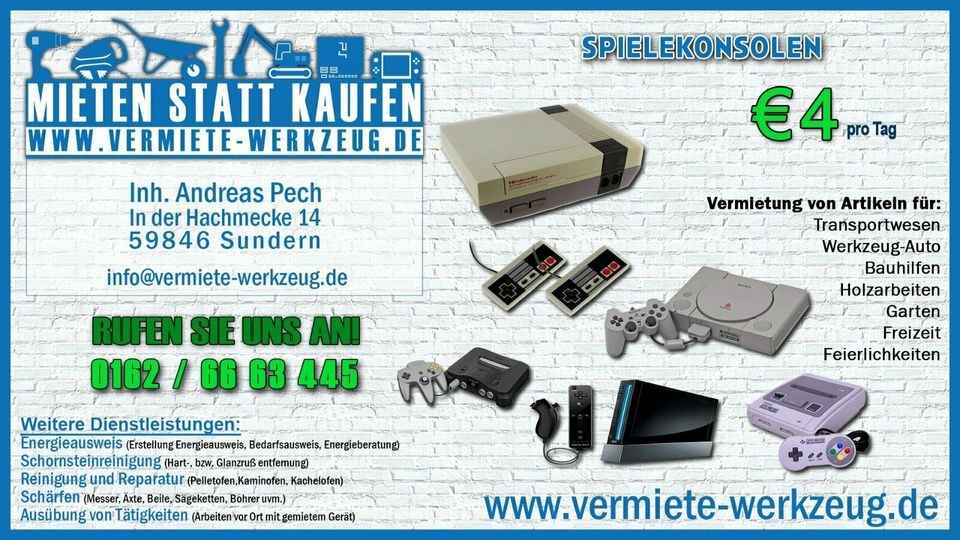 Spielekonsole Nintendo NES N64 Wii Playstation mieten