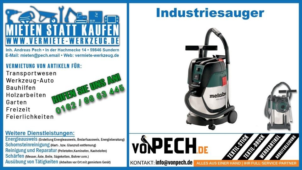 Nass u Trockensauger Industriesauger Metabo mieten