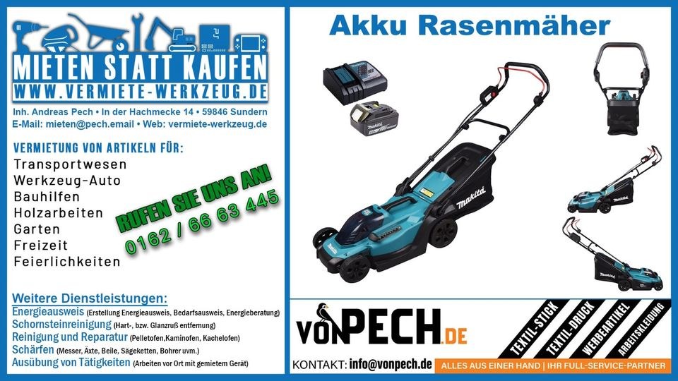 Akku Rasenmäher Rasentrimmer 33cm Makita mieten in Sundern (Sauerland)