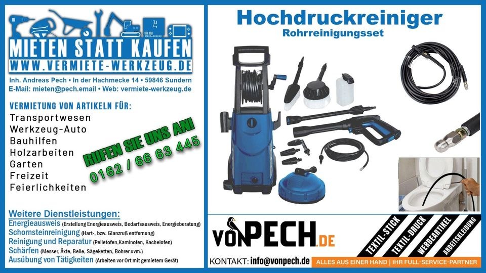 Hochdruckreiniger Rohrreinigungsset Kärchern mieten