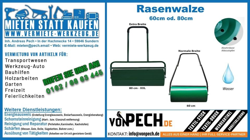 Rasenwalze Rollrasen Grassamen Gartenwalze mieten