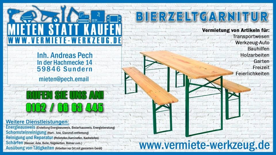 Bierzeltgarnitur Bänke Tische mieten in Sundern (Sauerland)