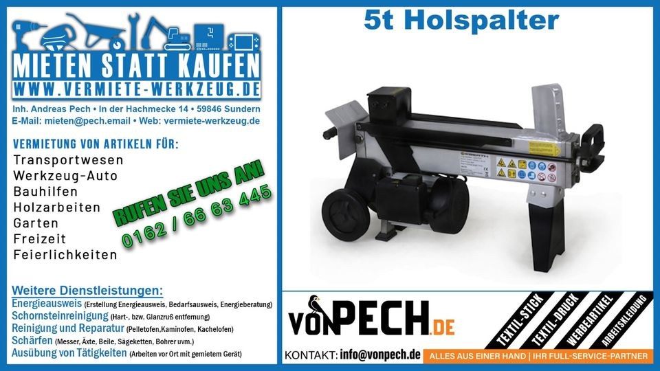 Holzspalter Spalter 5t Liegend Hydraulik mieten in Sundern (Sauerland)