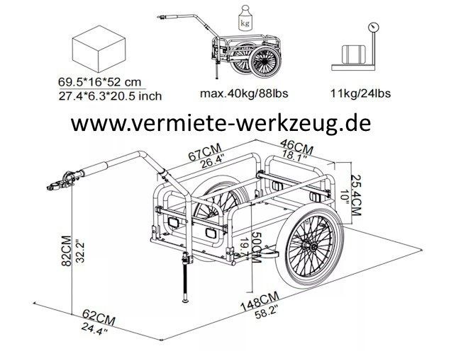 Fahrradanhänger City Porter Handwagen Kupplung mieten – 4