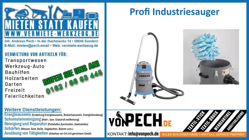 Industriesauger Staubsauger Profigerät mieten in Sundern (Sauerland)
