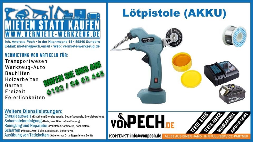 Akku Lötkolben Lötpistole Lötgerät trabgbar mieten