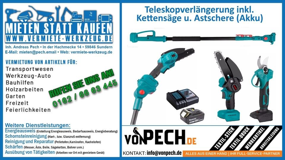 Teleskop Astschere Kettensäge Akku Makita mieten