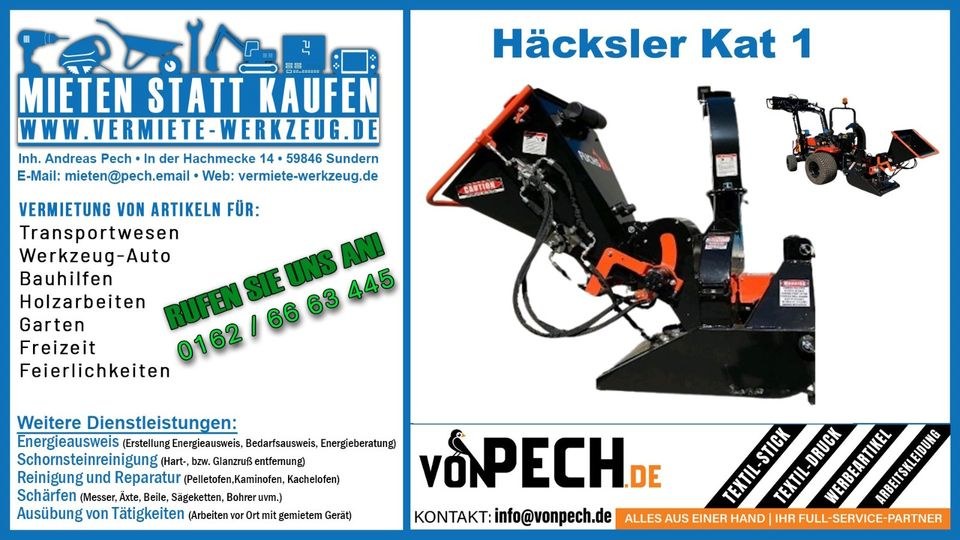 Holzhäcksler Schredder hydraulisch Selbsteinzug mieten