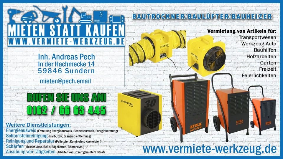 Setpreis Bautrockner Baulüfter Bauheizer mieten in Sundern (Sauerland)