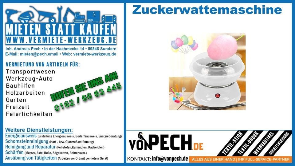 Zuckerwattenmaschine Spezialgerät Cotten Candy mieten