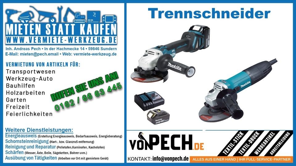 Winkelschleifer Trennschneider 125 180 Flex Akku mieten