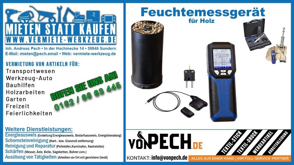 Feuchtemessung Holz Hackschnitzel Pellet mieten in Sundern (Sauerland)