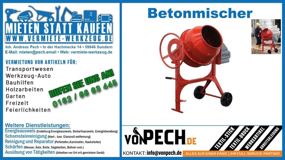 Betonmischer Mischmaschine Rundmischer mieten in Sundern (Sauerland)