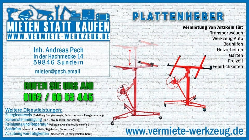 Plattenheber Plattenlift Rigips OSB Trockenbau mieten