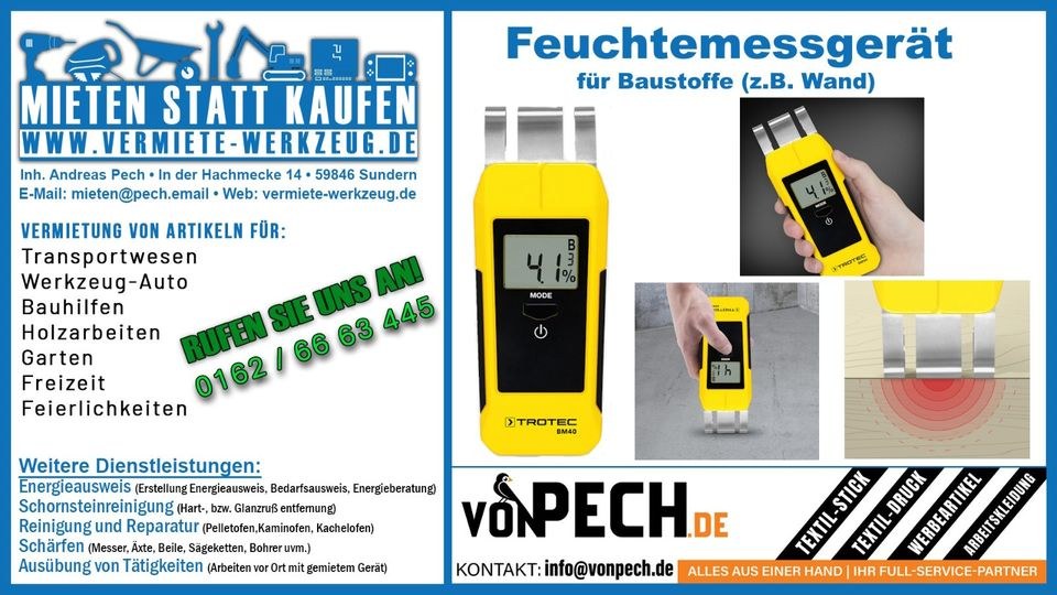 Messgerät Wand Fußboden Hydrometer mieten in Sundern (Sauerland)