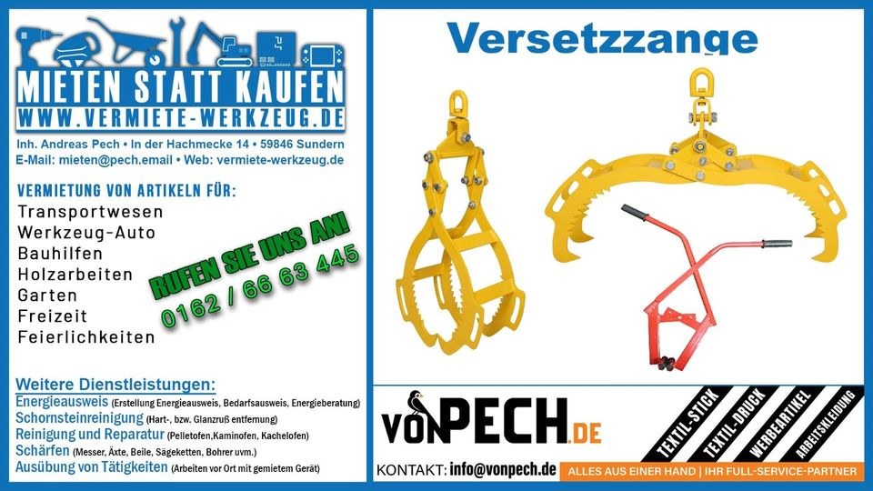 Steinhebezange Versetzzange Holzgreifer mieten in Sundern (Sauerland)