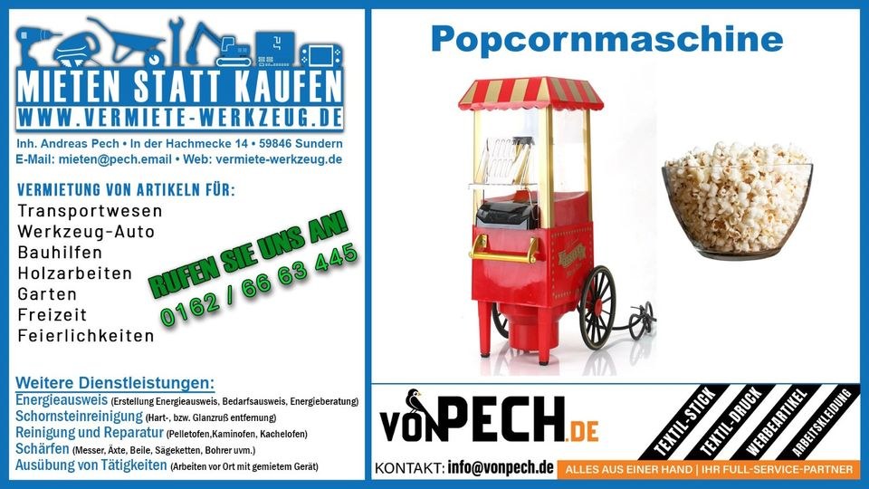 Popcornmaschine Popcornmaker Popcorn Popper mieten