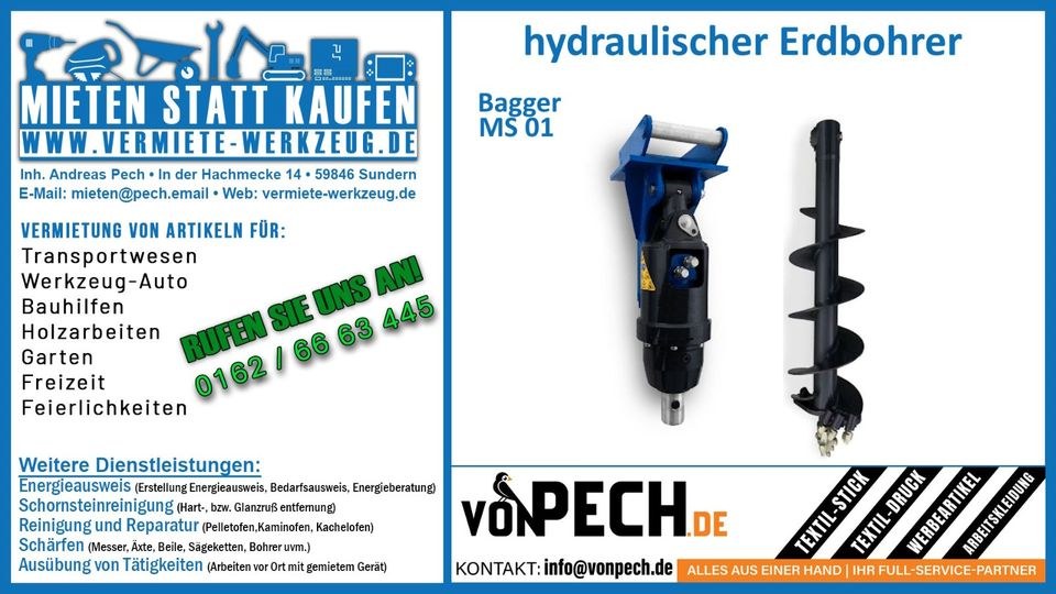 hydraulischer Erdbohrer 300mm f Bagger MS 01 mieten