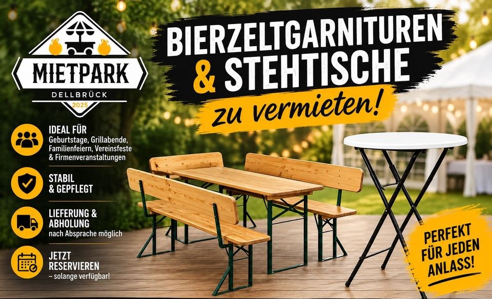 Bierzeltgarnitur Rückenlehne Stehtisch mieten in Köln Dellbrück